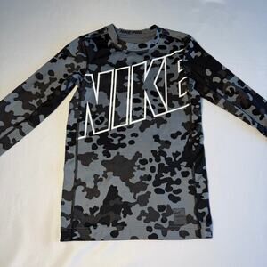 Nike pro boys long sleeve compression shirt medium  camo black grey
